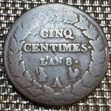 PIECE DE 5 CENTIMES DUPRÉ L’AN 8 A (1330)