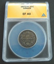 Canada 25 Cents 1872-H, EF 40. ANACS. Silver