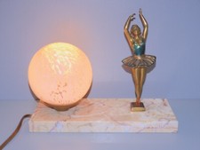 - JOLIE LAMPE A POSER ART DECO BOULE CLICHY ROSE DANSEUSE REGULE doré & vert   D