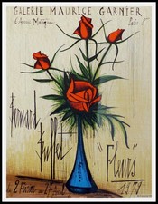 Bernard BUFFET : Galerie GARNIER, Fleurs, litho affiche originale signée 1979