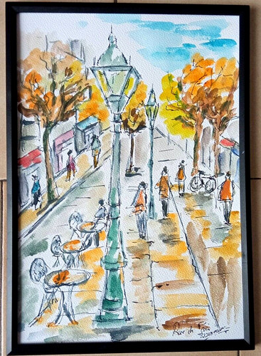 Paris rue aquarelle - rue,