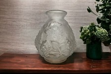 Art déco, grand vase verre pressé vignes Etaleune vers 1930
