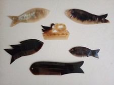 lot de 6 peignes en corne en forme de poisson. Asie,Afrique,Inde,collection,comb