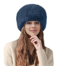 Chapeau Femme Hiver en Fausse Fourrure Bonnet Toque de Style Russe Bleu de Pr...