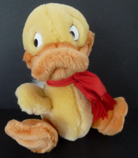 P4. DOUDOU PELUCHE CANARD jaune orange écharpe rouge 16cm marque ? - ETAT NEUF*