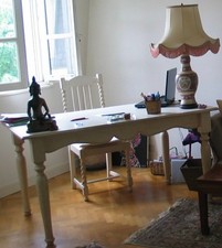 Table de salle à manger ou Bureau - cérusé vanille long 153cm largeur 90  