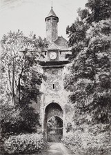 Gravure XXème la Tour de l'Horloge à Chatellerault architecture Léopold Robin