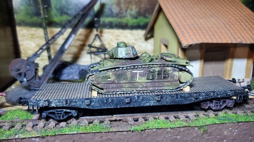 Wagon plat roco avec char - plat,