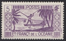 TIMBRE Oceanie pêche au harpon 1934-39 5F mauve NEUF
