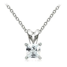 925 Argent Sterling 1.25ct Zircone 6mm Carré Solitaire Collier