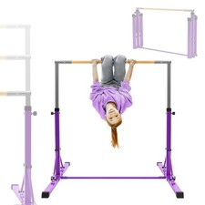 Barre de gymnastique enfants lilas réglable 95-150 cm structure en acier et bois