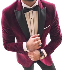 Designer Bordeaux Rouge Velours Smoking Hochzeitanzug Costume pour Hommes