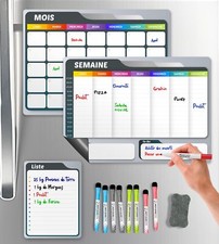 ® Calendrier Magnetique Frigo Blanc x3 + Accessoires - Planificateur Hebdomad...