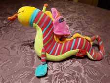 Rare Doudou Plat Moulin Roty 28cm Dragobert Le Dragon Rouge Vert Rayure Pouet