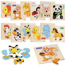 Puzzle Bois Enfants, 12 Pièces Puzzle Jeux Educatif Animaux, Montessori Puzzl...