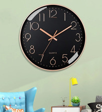 Horloge Murale 20cm Fond Noir - Aiguilles Dorées Silencieuse Design Moderne