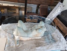 Grande table basse vintage verre sculpture femme érotique céramique année 70