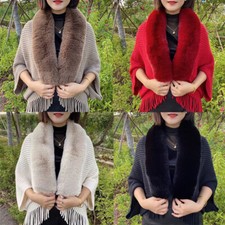 Mode Femme Grand Col En Fausse Fourrure Châle Gland Tricoté Wrap Shug /