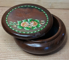 jolie Boîte vintage en bois rose années 50 – feutrine noire – déco rétro