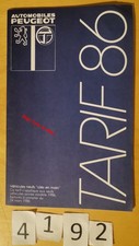 PEUGEOT TALBOT GAMME 104 SAMBA 205 309 305 SOLARA 505 J5 J9 P4 PRIX TARIF 20p 86