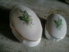 Boites à bijoux en porcelaine décors Muguet vintage  lot de 2 -ovales 7 et 11 cm