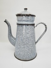 Cafetière Vintage en Tôle Émaillée Bleu/Gris Mouchetée Charme Rétro Authentique