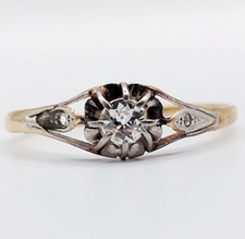 Bague solitaire antique or 18k diamant taille ancienne 0,15 carats (circa 1920)