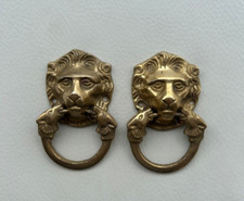 Ancien heurtoir poignée anneau tiroir porte tête de lion en laiton 2 pièces