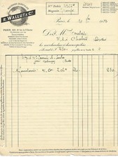 PARIS BORDEAUX LILLE TUNIS . FACTURE DE 1903. WALLUT &Cie, MACHINES AGRICOLES