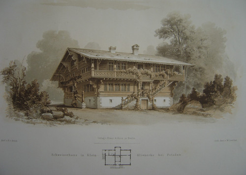 Lithographie chalet - lithographie, d'un