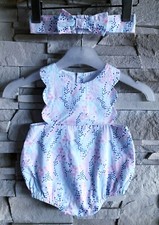 JACADI - ENSEMBLE 2P BÉBÉ FILLE TONS PASTELS, MOTIF FLEURS & LISERÉS VAGUES 1M