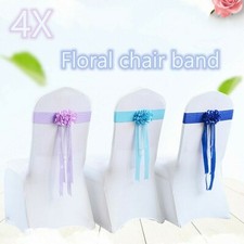 4X Maille Chaise Bande Écharpe Housse Floral Perlé Élastique Ruban Noeud Mariage