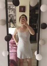 Robe Blanche Rayée Moulante Bershka S