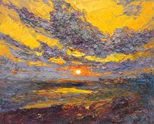 Original oil painting sunset - oil,