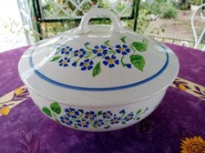 Soupière ou Légumier Faience Niderviller Modèle Kate Décor Floral Bleu et Vert
