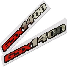 GSX 1400 Moto Stickers Personnalisé Graphique Argent Chrome & Rouge sur Noir