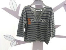 Ikks haut manche longue gris rayé bleu foncé Sea Boy bébé 12 mois