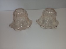 Paire d'abat-jour en verre anciens style tulipe, rose pâle, vintage pour lustre