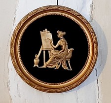 ANCIEN CADRE MEDAILLON MINIATURE EN BRONZE OU LAITON DORÉ DÉCOR TABLEAU PEINTURE