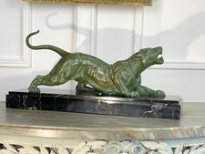 DH.CHIPARUS 1930 / PANTHERE RUGISSANTE EN REGULE MARTELÉ PATINE VERTE SUR MARBRE
