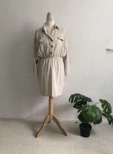 Robe chemise 100 - lin, beige