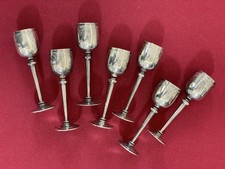 7 Verres  A Liqueur Metal Argenté Ciselés Décorés Vintage Poinçons