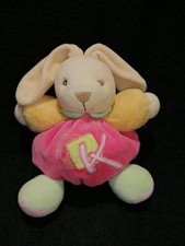 Doudou  peluche lapin patapouf crème rose orange vert  Kaloo TTBE