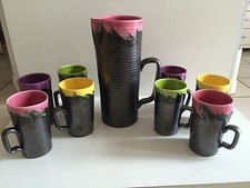 SUPERBE SERVICE A ORANGEADE NOIR PETROLE POTERIE DE NORMANDIE LOUVIERS VINTAGE 