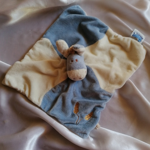 Doudou âne paco bleu blanc - doudou, paco,