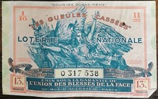 Billet de loterie nationale 1938 13e tranche - Gueules Cassées  1/10 - n°0317538