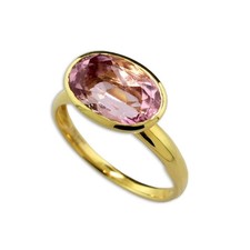 Bague En Turmaline Rose En Or Jaune 750 Pour Femme Oval Pierre Précieuse