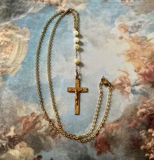 ART DECO CROIX NACRE, PLAQUÉ OR, COLLIER CHAINE PENDENTIF