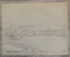 Arthur Fillon (1900-1974) Crayon Paysage Marin Calvaire Phare Port Breton ?