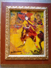 Tableau huile/toile 36x27  charmeur serpent DELTRIEU +Cadre  Raya  Réf ARTMAJEUR